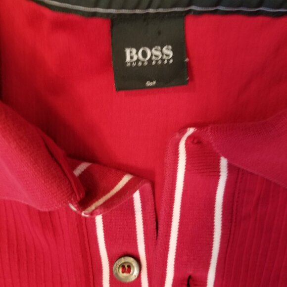 Vintage Boss Hugo Boss Golf Red Polo T-shirt Cotton Large Men Shirt White Accent - Picture 3 of 11